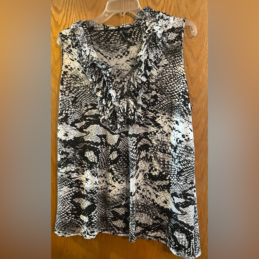 Black and White Sleeveless Ruffle Blouse
